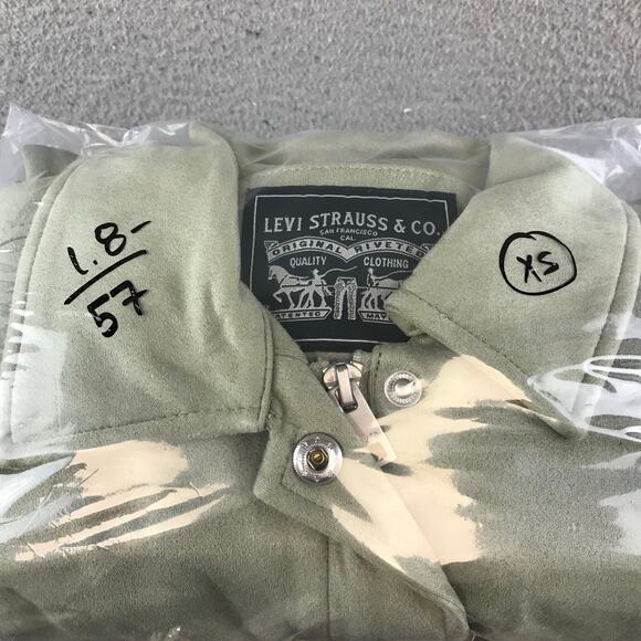 Levi’s Shirt Jacket Women’s XS Green Faux Suede Zip Snap Front Microsuede - Picture 10 of 10